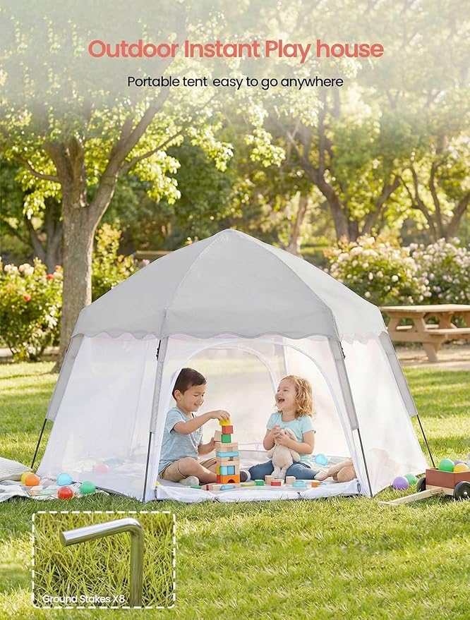 Portable Large Kids Beach Tent Shelter with Canopy UV Cover, Indoor Outdoor Camping Tent,with Thick Removable Floor for Sleeping Or Beach Shelter (Light Grey)