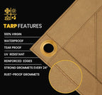 PROTARP Heavy Duty 14 OZ Water Resistant Canvas Tarp, UV Resistant Tarpaulin Cover with Rustproof Brass Grommets, Multipurpose for Canopy, Roof, Camping, Woodpile (Tan 20'X30')