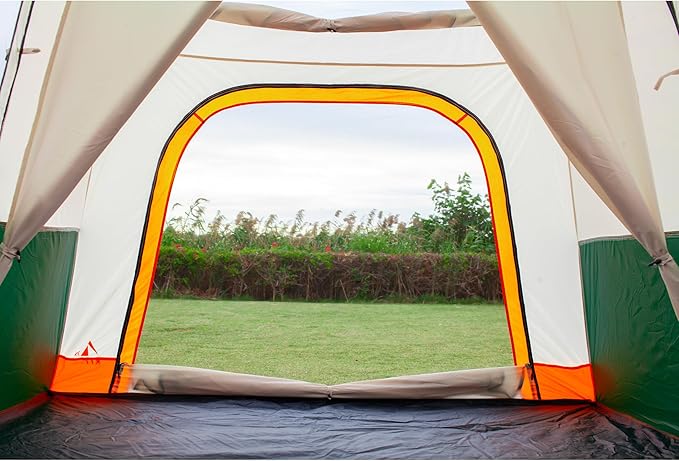 KTT Extra Large Tent 10-12-14 Person(A),Family Cabin Tents,2 Rooms,3 Doors and 3 Windows with Mesh,Straight Wall,Waterproof,Double Layer,Big Tent for Outdoor,Picnic,Camping,Family Gathering