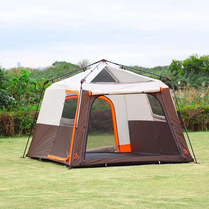 KTT Extra Large Tent 10-12-14 Person(B),Family Cabin Tents,2 Rooms,3 Doors and 3 Windows with Mesh,Straight Wall,Waterproof,Double Layer,Big Tent for Outdoor,Picnic,Camping,Family Gathering