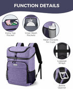 BAGLHER Lightweight Insulated Cooler Backpack - 30 Cans, Leak-Proof for Lunch, Picnic, Hiking, Camping Trips