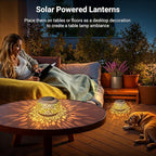 Solar Table Lanterns Outdoor Waterproof: 2 Pack LED Lamps for Patio - White Hollow-Out Metal Retro Solar Light Decor Gift for Women Mom Mothers Day Yard Garden Balcony Indoor Desk Tabletop Decorations