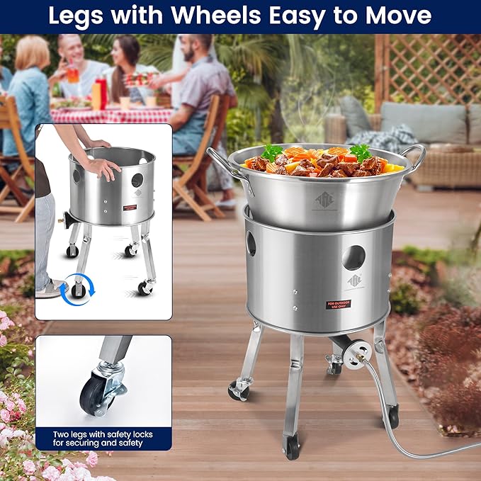 ARC Stainless Steel Single Propane Burner With 200,000BTU High-Output, Outdoor Stove Burner, Wheeled legs and 360° Windscreen, Ideal Outdoor Cooker Propane Burners For Turkey Fryer
