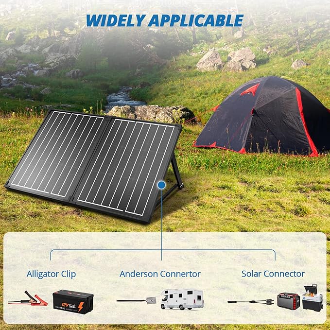 ACOPOWER 100Watt 12 Volt Portable Solar Panel with Waterproof 20A Charger Controller Foldable Solar Panel Kit Monocrystalline for Camping, RV, Black