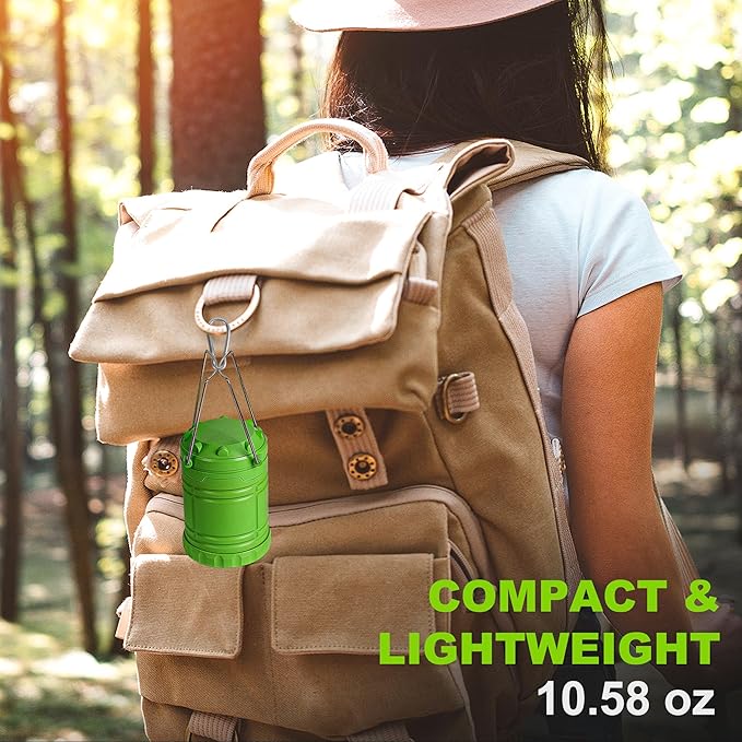 4-Pack LED Green Camping Lanterns, Portable Camping Lights, Outdoor Handled Lamps, Essential Emergency Lights for Power Outages, Hiking, Hurricane