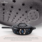 Cuisinel Cast Iron Skillets Set with Lids - 8"+10"+12"-inch Pre-Seasoned Covered Frying Pan Set + Silicone Handle and Lid Holders + Scraper/Cleaner - Indoor/Outdoor, Oven, Stovetop, Fire Safe Cookware