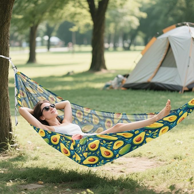 Green Art Avocado Camping Hammocks with Tree Straps Hanging Hammock for Outside Patio Backyard Poolside