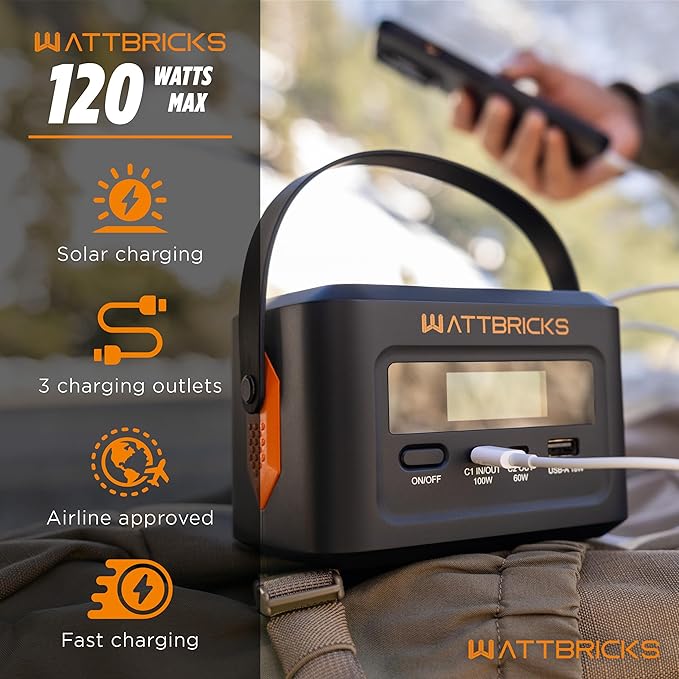120-Watt Peak With 99.2Whr Portable Power Station, Airline Approved, USB-C 100W, Solar Generator Power Supply for Home Camping RV, Emergency (H100)