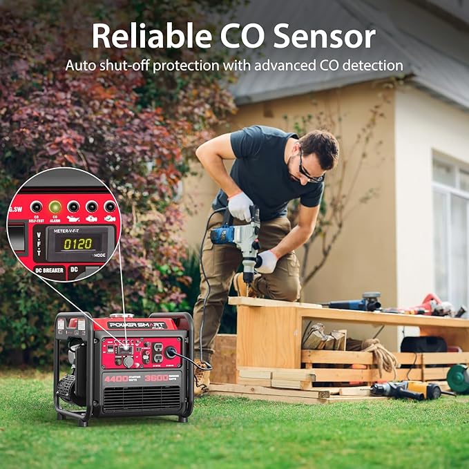 4400-Watt Portable Inverter Generator, Gas Powered, CO-Sensor, Lightweight & Quiet for Home Use and Emergency Backup, Camping, EPA Compliant