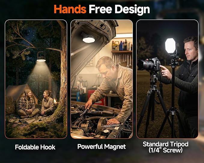4000LM Camping Light Rechargeable, 3 Lighting Modes, 30W Portable Tent Light with Magnet, IP65 Waterproof Hanging Light for Camping, Hiking, Emergency, Hurricane, Power Outages (Black)