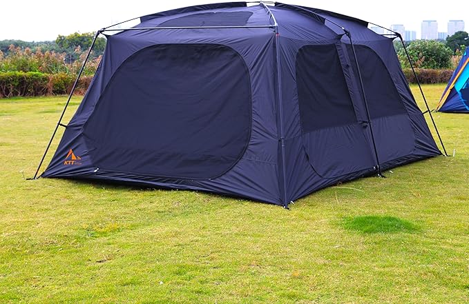 KTT Extra Large Tent 12 Person(A),Awning Family Cabin Tents,2 Rooms,4 Doors and 4 Windows with Mesh,Straight Wall,Waterproof,Double Layer,Big Tent for Outdoor,Picnic,Camping,Family Gathering。