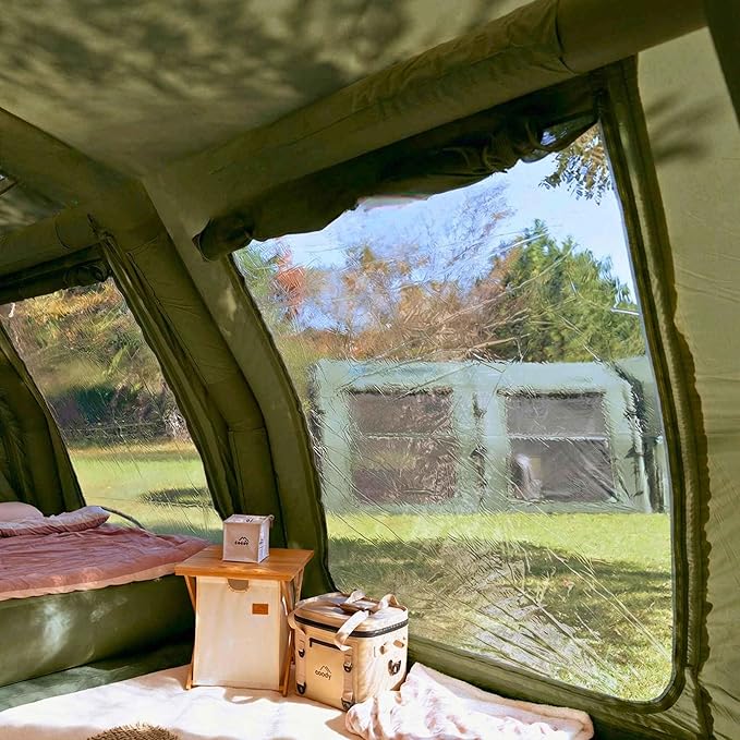 Coody Inflatable Canvas Camping Tents with Stove Jack – Premium Air Beam Family Glamping Tent, Breathable Cotton Canvas, Fast Setup Air Tent with Pump