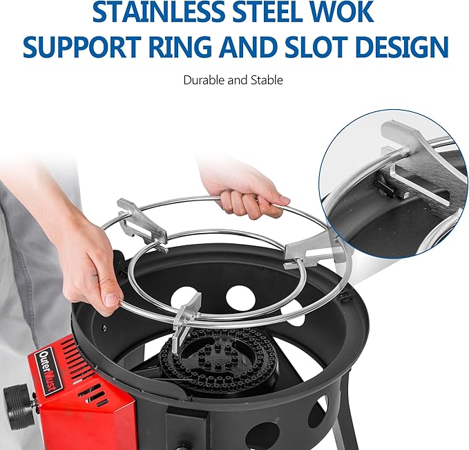 Outdoor Cooker Wok Station with Cover, Iron Wok, Electronic Ignition and Burner 54000 BTU for BBQ, Backyard