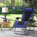 MAISON ARTS Oversized XXL Padded Zero Gravity Chair, 30" Wide Seat Foldable Patio Recliner, Anti Gravity Outdoor Lawn Chair with Cup Holder & Pillow, Supports 400lbs, Blue