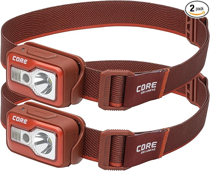 CORE 600 Lumen Rechargeable Headlamp (2-Pack) | USB LED Head Light with 4 Modes, Long Battery Life, Water Resistant | Ideal for Work, Emergency, Camping, Running, Hiking | USB Cable Included