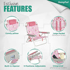 SUNNYFEEL Extra Wide 28" Low Beach Chair 5 Position Lay Flat, XL Oversized Portable Folding Camping Chairs with Cup Holder for Outdoor/Trip, Lightweight Foldable Backpack Beach Chair for Adults