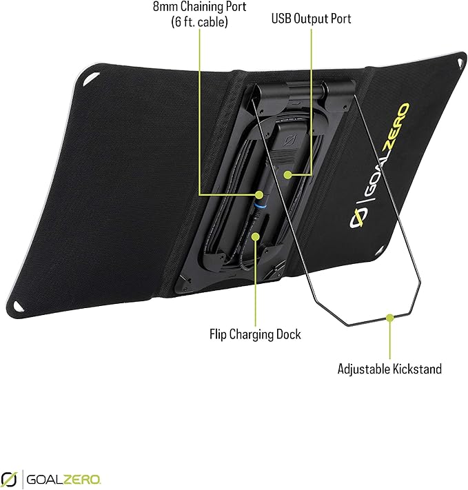 Goal Zero Nomad 20, Foldable Monocrystalline 20 Watt Solar Panel with 8mm + USB Port, Portable Solar Panel Charger. Lightweight 18-22V 20W Solar Panel Charger with Adjustable Kickstand