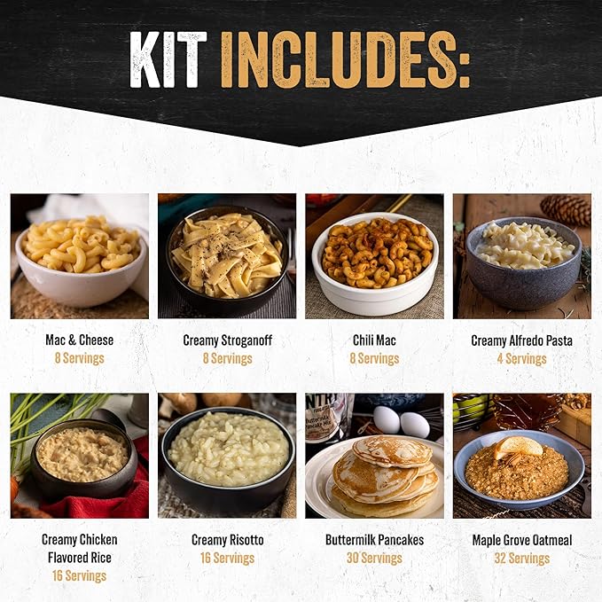 Ready Hour 4-Week Emergency Food Supply (250 Servings), Emergency Food Storage and Meal Entrées, Real Non-Perishable, 25-Year Shelf Life Food, Portable Flood-Safe Container