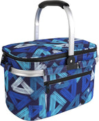 ALLCAMP Picnic Basket - Insulated Cooler, Thickening Foldable Picnic Basket with Removable Baskets & Sewn-in Frame, Basket for House Warming Gifts New Home(Triangle Pattern)
