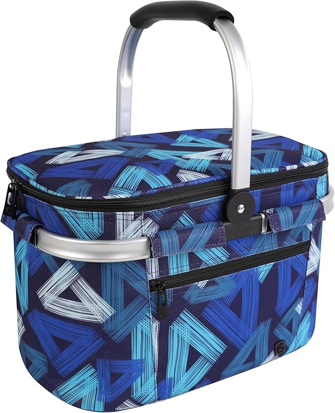 ALLCAMP Picnic Basket - Insulated Cooler, Thickening Foldable Picnic Basket with Removable Baskets & Sewn-in Frame, Basket for House Warming Gifts New Home(Triangle Pattern)