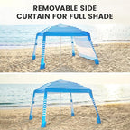 Zeraty Beach Cabana 8'×8', Portable Beach Canopy with Side Wall, Easy Pop Up UPF 50+ Silver-Coated Beach Tent Sun Shelter, Wind Resistant Adjustable Height Beach Umbrella Tent for Family, Sky Blue