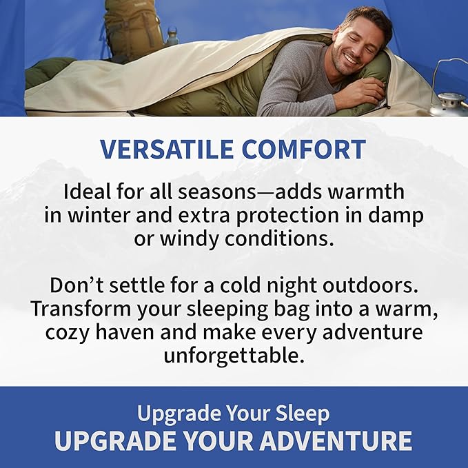 Canvas Sleeping Bag Cover, Oversized Sleeping Bag Protector with Cot Pad Pocket Flap, 2 Full-Length YKK Zippers, Machine Washable, 33 x 80 in