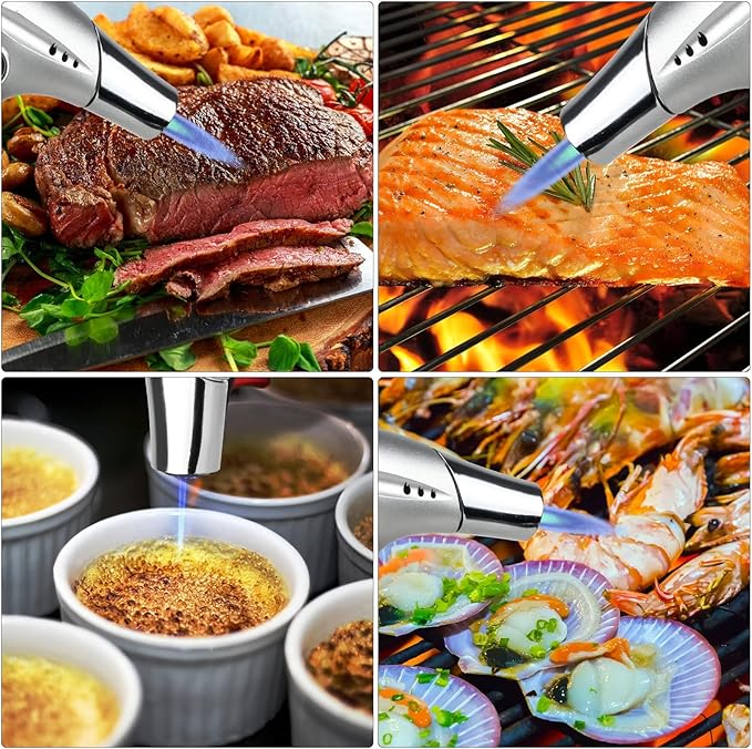 TBTEEK Butane Torch, Kitchen Torch Cooking Torch with Safety Lock & Adjustable Flame for Cooking, BBQ, Baking, Brulee, Creme, DIY Soldering(Butane Not Included)