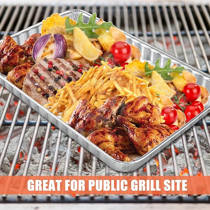 SafBbcue Disposable Grill Toppers 15 Pack Disposable Aluminum Foil Grill Topper Pans BBQ Grill Grate Liners for Outdoor Cooking & Camping Prevents Food from Sticking or Falling Through The Grill