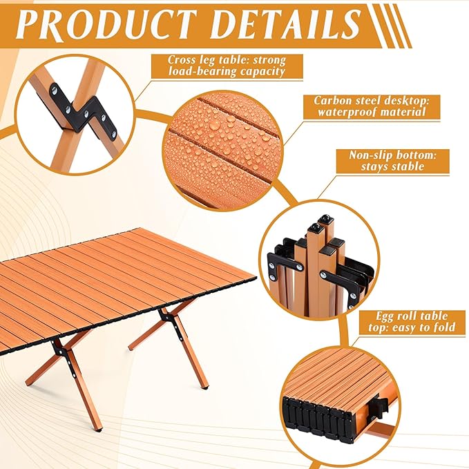 Suzile 2 Pack Foldable Camping Table 4ft Portable Lightweight Picnic Table Collapsible Roll up Metal Camp with Carry Bag for Camping, Picnic, Patio, Outdoor Party(Nut Brown)