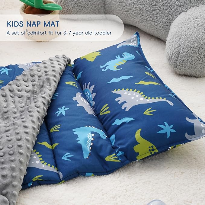 Bunnikins & Clover Toddler Nap Mat with Removable Pillow, Nap Mats for Preschool, Easy Clean Toddler Nap Pad for Kindergarten, Kids Sleeping Bag for Travel Camping