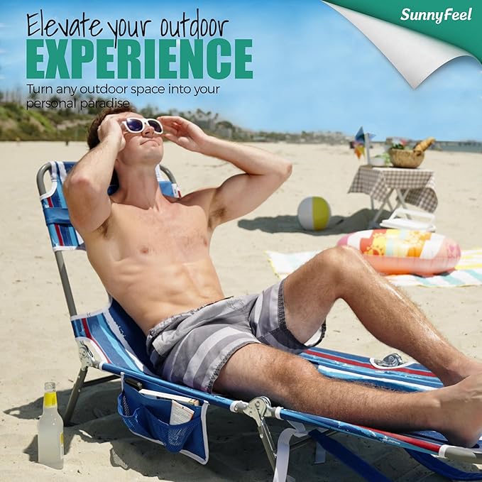 SunnyFeel Lounge Beach Chair for Adults with Face Hole, Backpack Reclining Beach Chairs Lay Flat, Sun Face Down Tanning Chair, Portable Folding Camping Cot for Outside Pool, Sunbathing, Reading