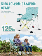 EVER ADVANCED Kids Camping Chairs with Cup Holder, Padded Folding Camping Chair Outdoor with Safety Lock, Carry Bag, Lightweight Portable Camp Chairs for Beach, Balcony, Patio, Supports 150lbs, Green