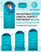 KingCamp 45°F Kids Sleeping Bag, Lightweight Waterproof & Compact Flannel Sleeping Bags Cold Weather & Warm Youth Essentials Gear Accessories for Camping, Fits 10-12 Children up to 4'7"-5'5" Tall