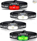 4-Pack LED Headlamp Rechargeable with Green & Red Light -1300 Lumen Ultra-Bright Flashlight Headlight for Camping, Running, Hiking, Fishing - Waterproof with 7 Modes