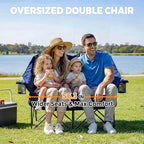 Oversized USLCamping Chair - 2 Person Portable Folding Outdoor Loveseat Heavy Duty Lawn Chairs for Adults with Padded Cushion & Dual Cup Holders, Supports 660LBS for Camping，Sports，Picnic