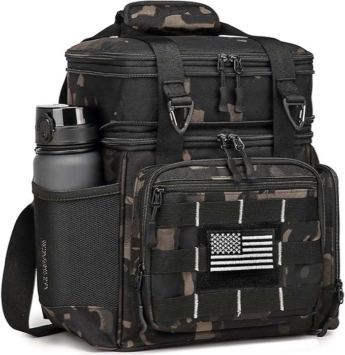 Tactical Lunch Box for Men, Large Expandable Insulated Cooler Bag Lunch Bag for Men, Double Deck Soft Mens Lunchbox for Work, Picnics, Outdoor Shifts, Camping & Travel, 16L, Dark CM