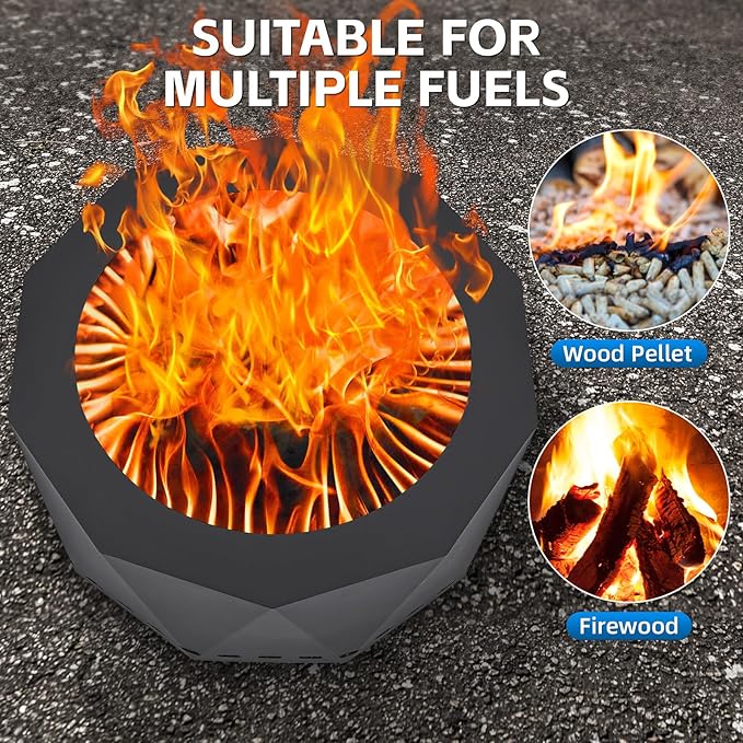 Smokeless Firepit Outdoor-25 Inch Large Smokeless Fire Pits for Outside with Handles, Portable Low Smoke Metal Wood Stove for Camping, Patio, Backyard, Garden, Picnic-XL