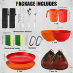 Scout Camping Mess Kit for Person Boy Scout Dishes Set Girl Scout Mess Kit with Mesh Bag Reusable Light Weight Eating Utensils Plastic Camping Cutlery Set for Travel Camp