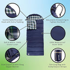 Sleeping Bag - Lightweight Envelope-Style 32F Rated Outdoor Sleeping Bag with Hood and Carry Case for Backpacking, Camping and Hiking by Wakeman (Navy)