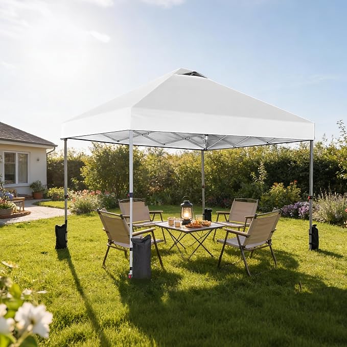 Sweetcrispy 10x10ft Pop Up Canopy Tent with 1-Person One Push Setup, Instant Portable Outdoor Shelter for Beach, Events, Camping – Includes Rolling Carry Bag, White