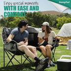 SunnyFeel Folding Double Camping Chair, Oversized Loveseat Chair, Heavy Duty Portable/Foldable Lawn Chair with Storage/Cooler for Outside/Outdoor/Travel/Picnic, Fold Up Camp Chairs for Adults 2 People
