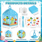 12 Sets Under The Sea Crafts with LED Candle Light DIY Summer Fish Fishbowl Tissue Paper Crafts Kits Make Your Own Under The Sea Party Aquarium for Summer Home Activities