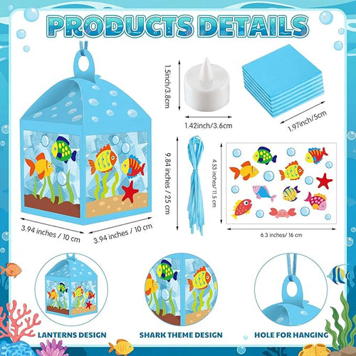 12 Sets Under The Sea Crafts with LED Candle Light DIY Summer Fish Fishbowl Tissue Paper Crafts Kits Make Your Own Under The Sea Party Aquarium for Summer Home Activities