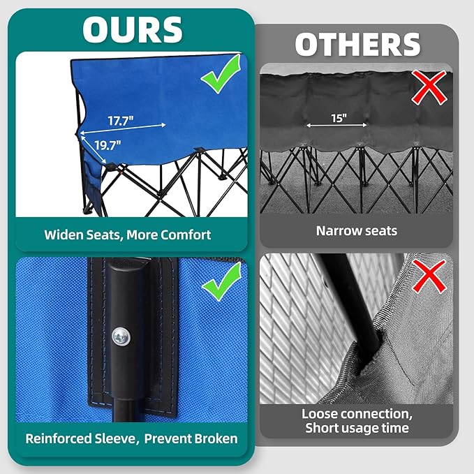 1MORE Portable Folding Bench, Foldable Sideline Bench for Team, 8 Seats Outdoor Camping Chair with Carry Bag & Backrest, Team Sport Sideline Bench for Football,Soccer, Fishing. Blue