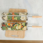 Blazin' Grill Rolling Grill Basket | Rolling Grilling Baskets for Outdoor Grilling 2 Pcs | Barbecue Grill Set with BBQ Gloves | Portable Camping Net Rack Perfect for Vegetables, Seafood & Meat