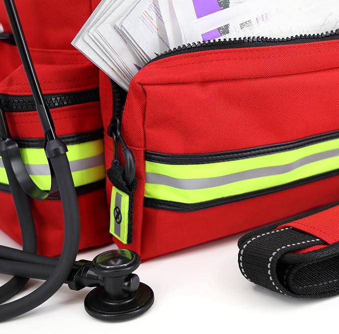 Lightning X Mid-Sized First Responder EMT Bag | LXMB25 | Fully Stocked w/ 240+ First Aid, EMS & Trauma Supplies - RED