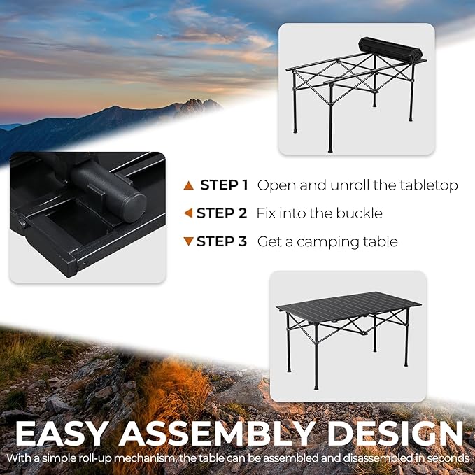 Outvita Beach Picnic Table, Lightweight Roll Up Low Camping Table, Portable Folding Table with Carrying Bag for Outdoor, BBQ, Sand, Picnic, Party, Patio 37.5 Inches