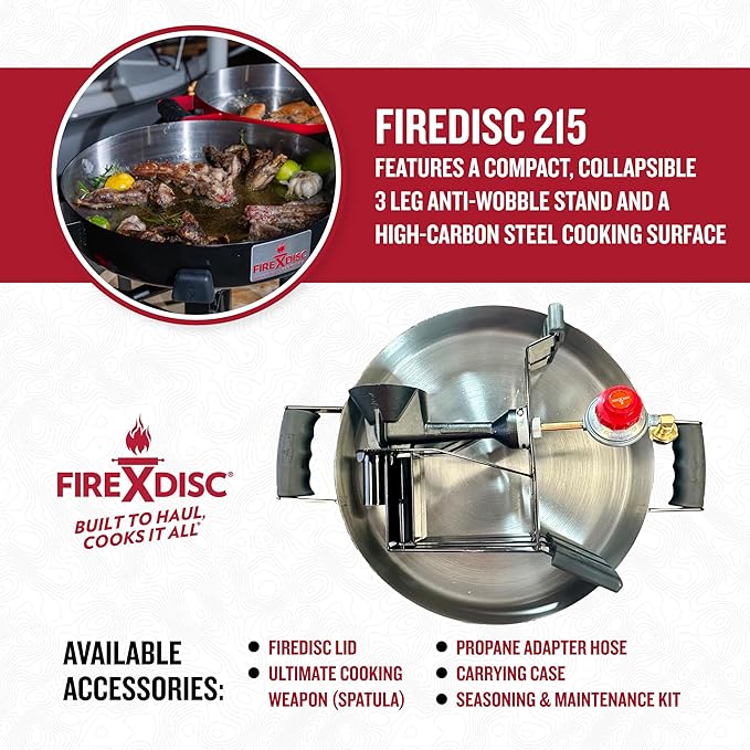 FIREDISC 215 Limited Edition Ultra Portable Tabletop Propane Cooker in Jet Black TCGFD215B, 16.5-in. Plow Disc Camping Stove is an Ideal Portable Stove, Tailgate Grill, Propane Outdoor Cooking