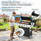 MELLCOM Upgraded 44,000 BTU Stainless Steel Burner Barbecue Grill, 4 Burner BBQ Propane Gas Grill with Side Stove & Cast Iron Grates for Patio, Camping, Outdoor Cooking
