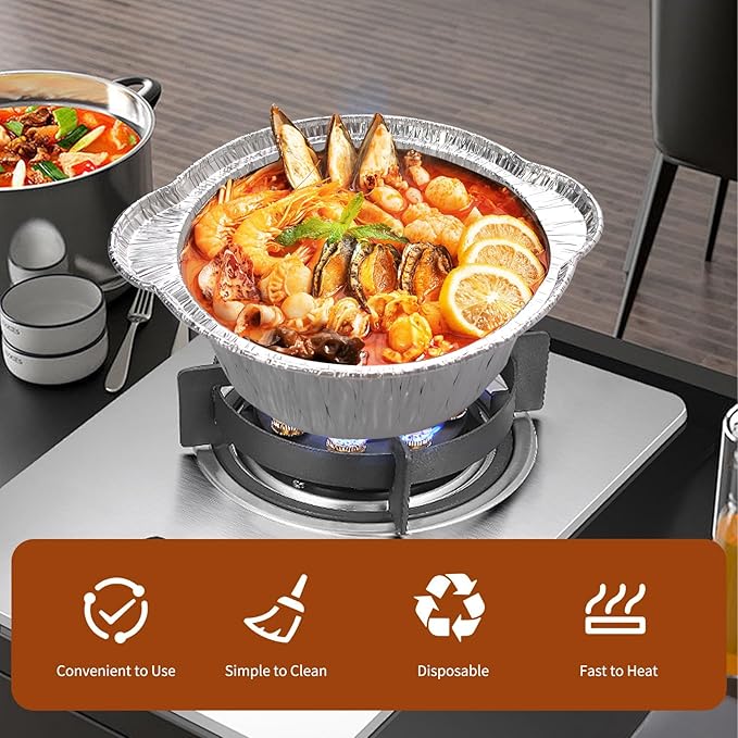 28 Pcs Disposable Aluminum Pot with Lid Round Foil Pans for Cooking, Baking, and Heating Food Container for Vacation, Camping, and Party Supplies (33.8 oz)